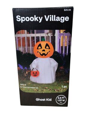 Halloween Inflatable Spooky Village Ghost Kid Pumpkin Head Lighted 3.5 Ft